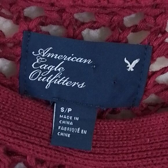 American Eagle‎ Open Knit Crocheted Sweater Size S Burgundy 100% Cotton - Picture 8 of 9